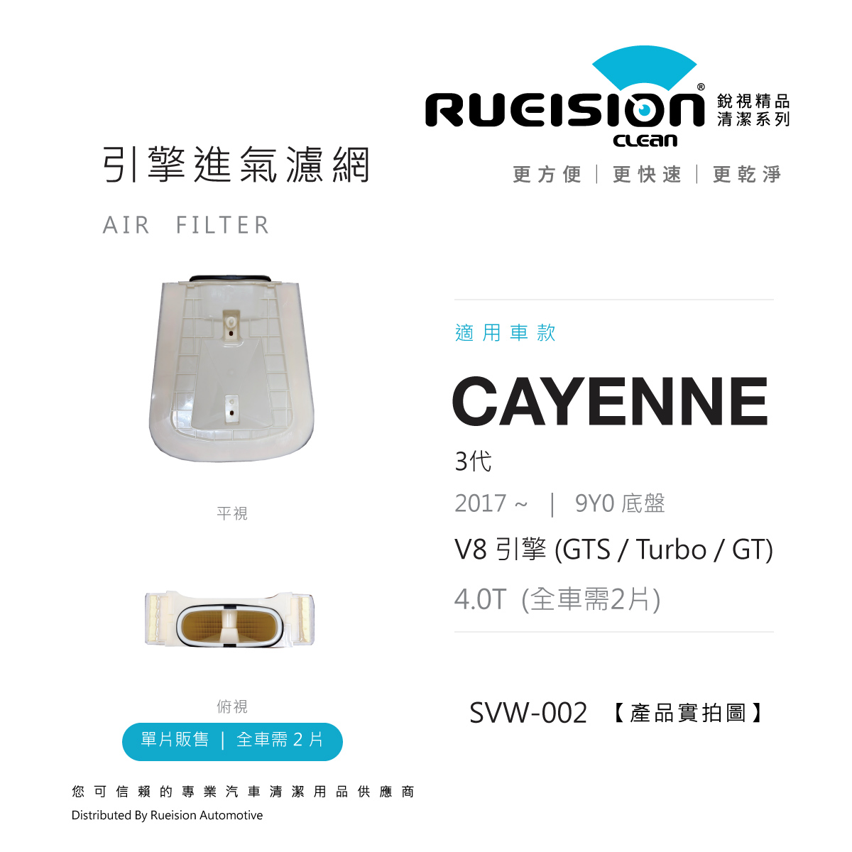 🟧 PORSCHE CAYENNE 3代 959 / 9Y0 引擎進氣濾網 (2017~)｜4.0T V8（GTS / Turbo / GT）｜單片｜全車更換需2片