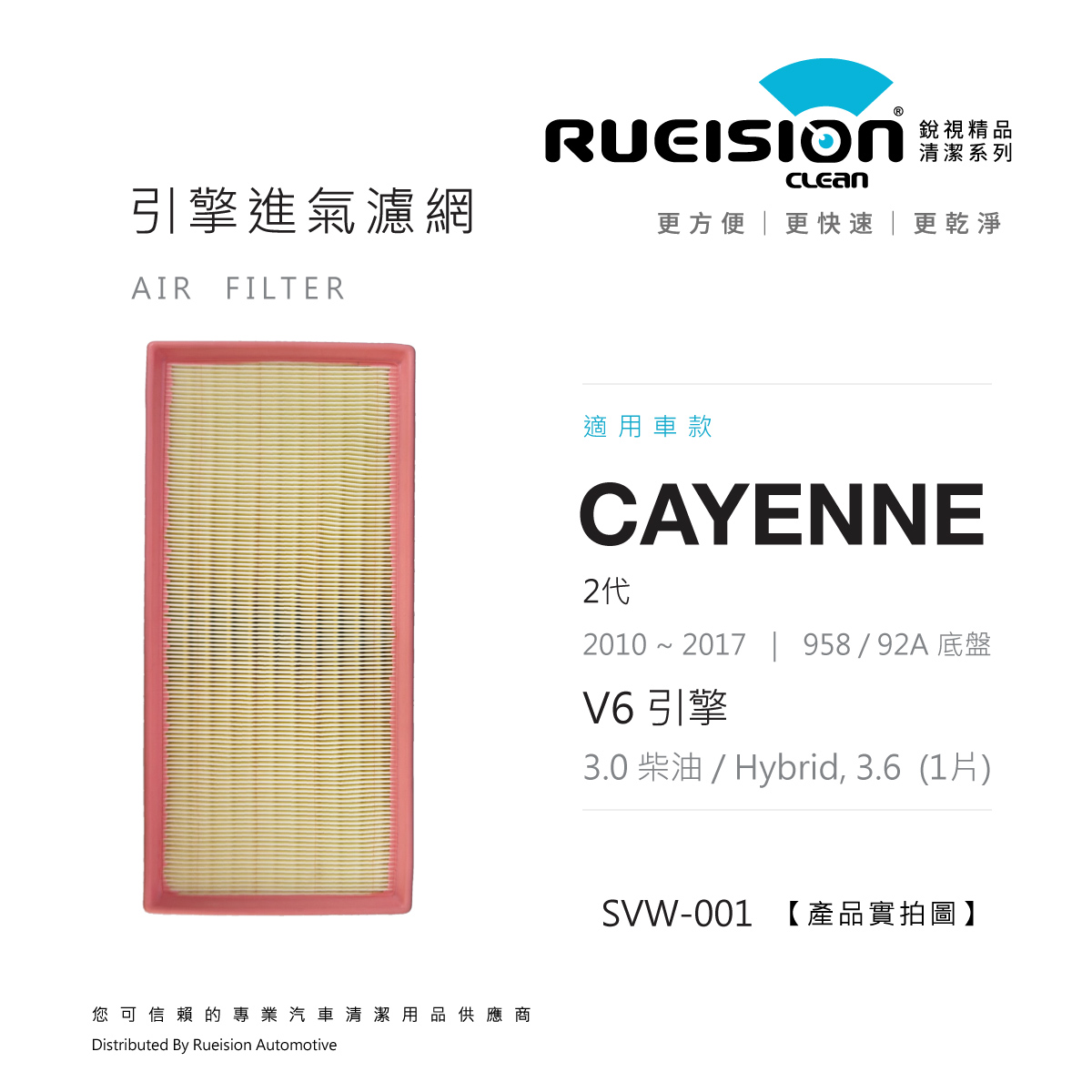 🟧 PORSCHE CAYENNE 2代 958 / 92A 引擎進氣濾網 (2010~2017)｜3.0 柴油 / Hybrid、3.6 V6｜單片